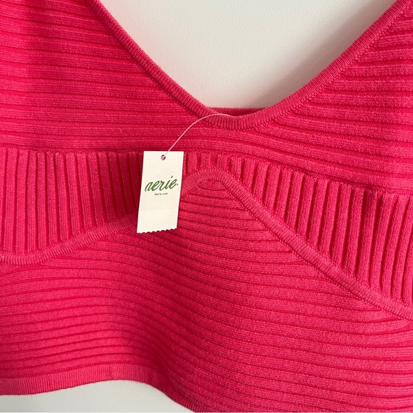 Aerie Textured Rib Knit Hot Pink Crop Top Size Large New With Tags - Picture 6 of 9